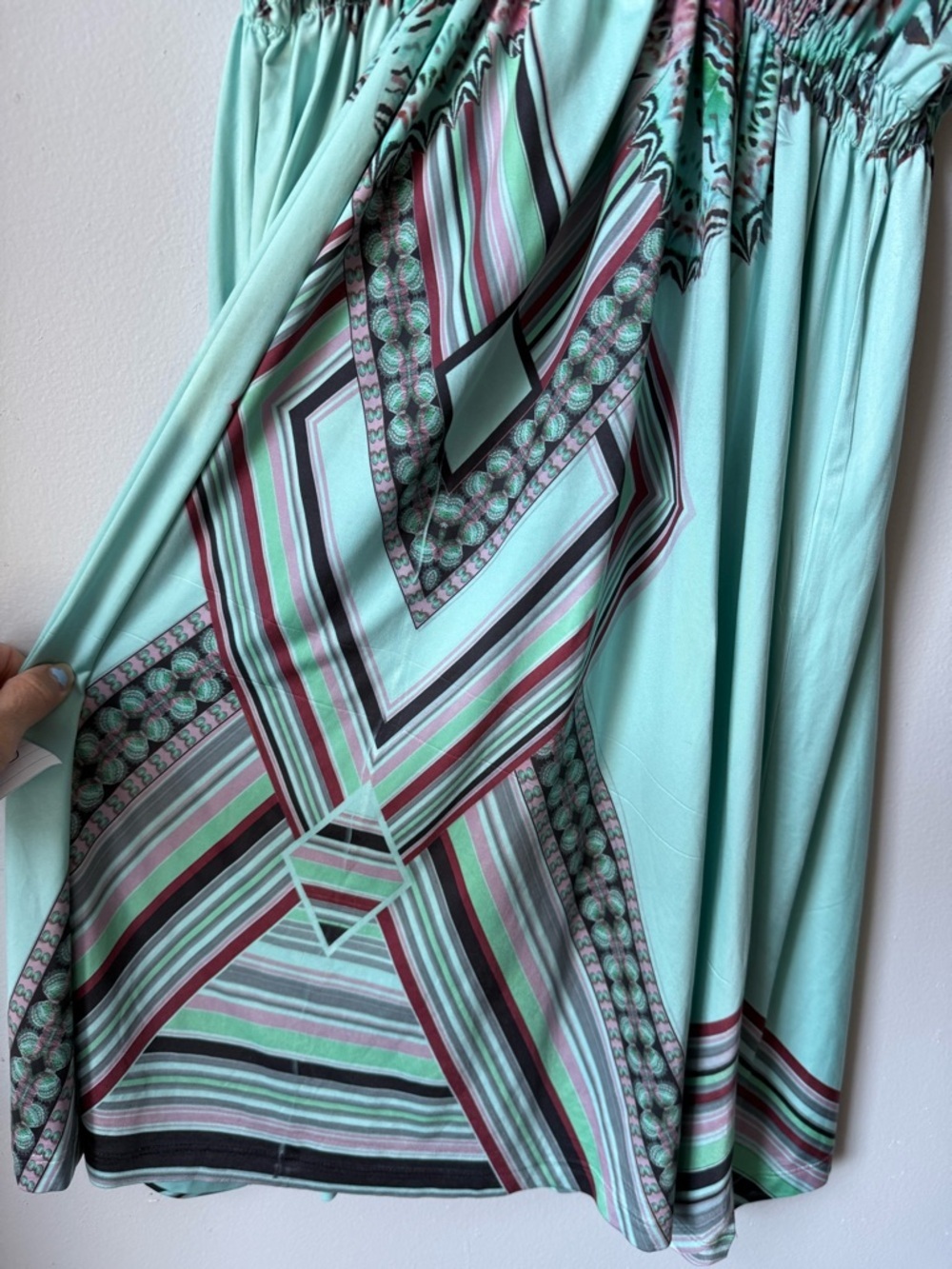 ONE WORLD Multicolor Blue Paisley Midi Hippie Boho Dress Beaded Vneck Size XL 1X - Picture 6 of 10
